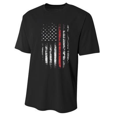 American Flag Thin Red Line Firefighter Support Patriotic Performance Sprint T-Shirt