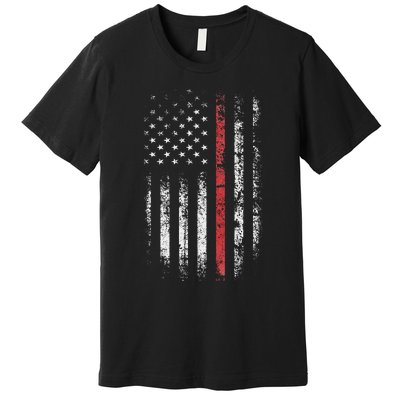 American Flag Thin Red Line Firefighter Support Patriotic Premium T-Shirt