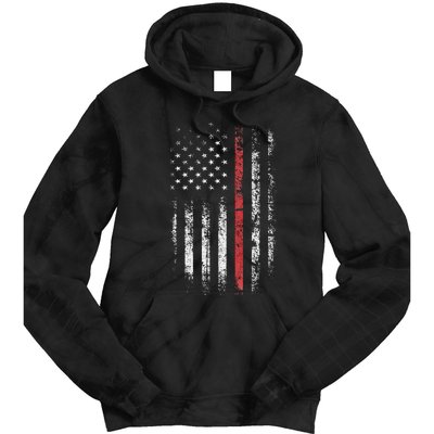 American Flag Thin Red Line Firefighter Support Patriotic Tie Dye Hoodie