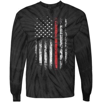 American Flag Thin Red Line Firefighter Support Patriotic Tie-Dye Long Sleeve Shirt