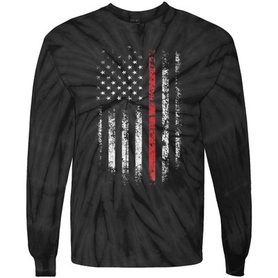 American Flag Thin Red Line Firefighter Support Patriotic Tie-Dye Long Sleeve Shirt