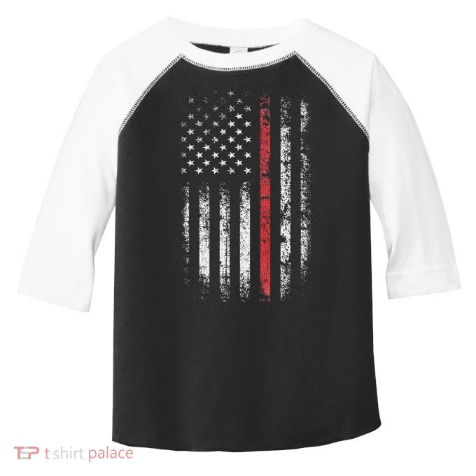 American Flag Thin Red Line Firefighter Support Patriotic Toddler Fine Jersey T-Shirt