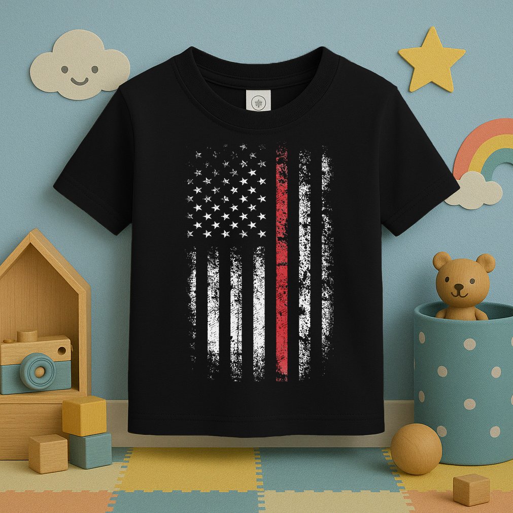 American Flag Thin Red Line Firefighter Support Patriotic Toddler T-Shirt