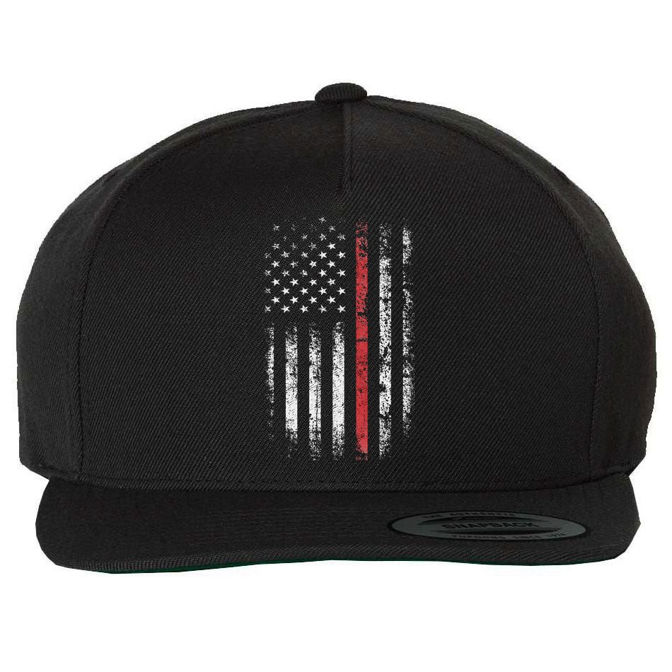 American Flag Thin Red Line Firefighter Support Patriotic Wool Snapback Cap