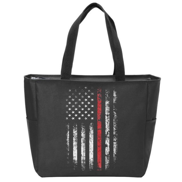 American Flag Thin Red Line Firefighter Support Patriotic Zip Tote Bag