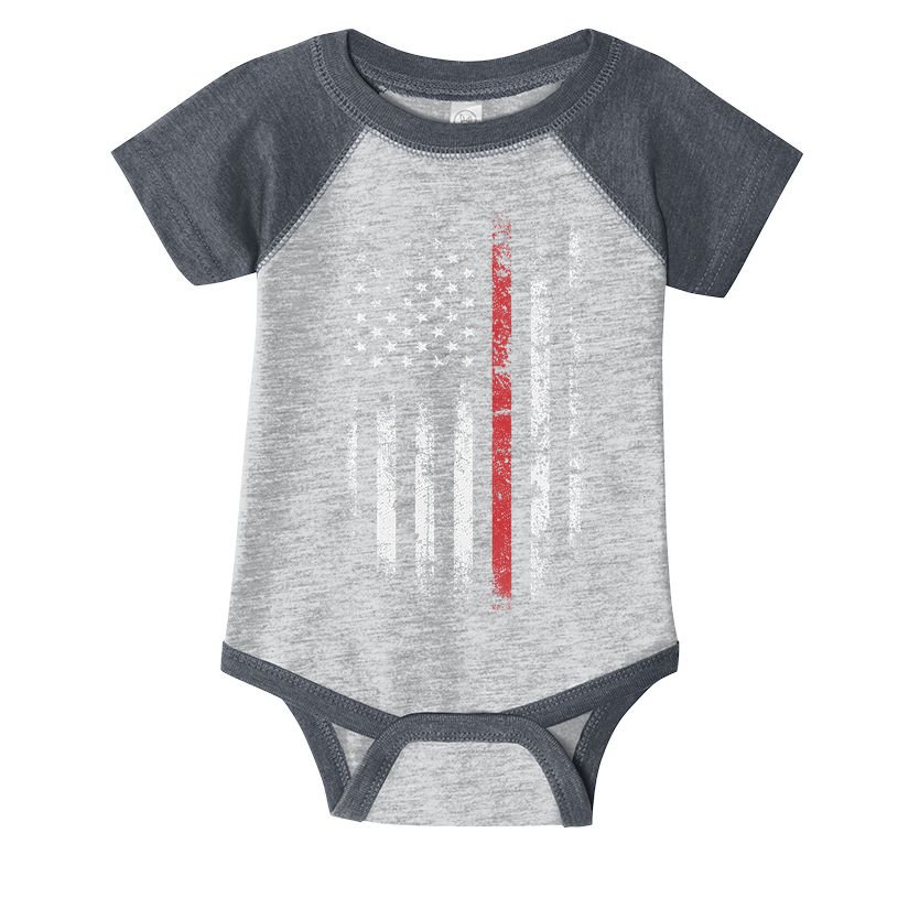American Flag Thin Red Line Firefighter Support Patriotic Infant Baby Jersey Bodysuit