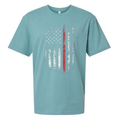 American Flag Thin Red Line Firefighter Support Patriotic Sueded Cloud Jersey T-Shirt