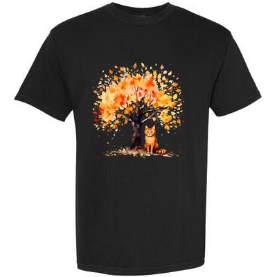 Artistic Fall Tree with Orange Tabby Cat Watercolor Garment-Dyed Heavyweight T-Shirt