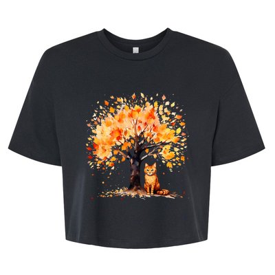 Artistic Fall Tree with Orange Tabby Cat Watercolor Bella+Canvas Jersey Crop Tee