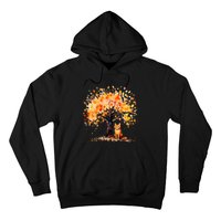 Artistic Fall Tree with Orange Tabby Cat Watercolor Hoodie