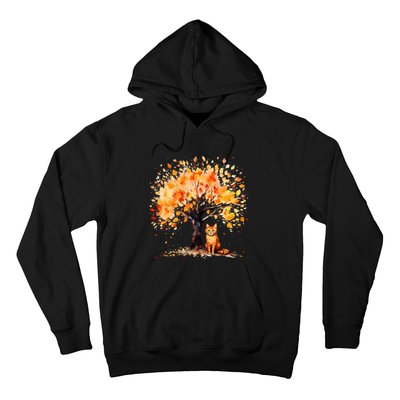 Artistic Fall Tree with Orange Tabby Cat Watercolor Hoodie