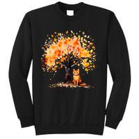 Artistic Fall Tree with Orange Tabby Cat Watercolor Sweatshirt