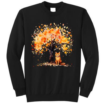 Artistic Fall Tree with Orange Tabby Cat Watercolor Sweatshirt