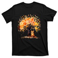 Artistic Fall Tree with Orange Tabby Cat Watercolor T-Shirt