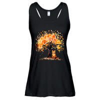 Artistic Fall Tree with Orange Tabby Cat Watercolor Ladies Essential Flowy Tank