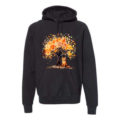 Artistic Fall Tree with Orange Tabby Cat Watercolor Premium Hoodie