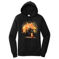 Artistic Fall Tree with Orange Tabby Cat Watercolor Women's Pullover Hoodie