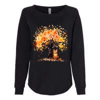 Artistic Fall Tree with Orange Tabby Cat Watercolor Womens California Wash Sweatshirt