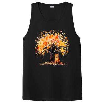 Artistic Fall Tree with Orange Tabby Cat Watercolor PosiCharge Competitor Tank