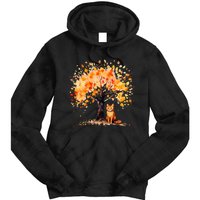 Artistic Fall Tree with Orange Tabby Cat Watercolor Tie Dye Hoodie