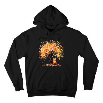 Artistic Fall Tree with Orange Tabby Cat Watercolor Tall Hoodie