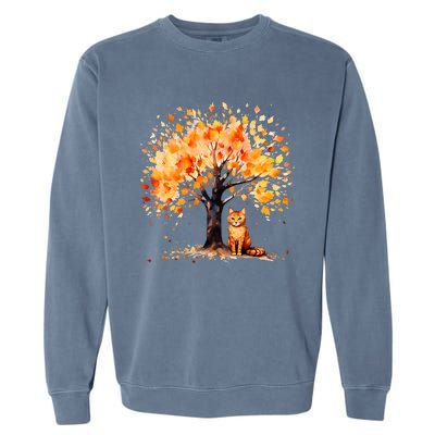 Artistic Fall Tree with Orange Tabby Cat Watercolor Garment-Dyed Sweatshirt