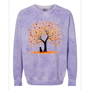 Artistic Fall Tree With Black Cat Watercolor Gift Colorblast Crewneck Sweatshirt