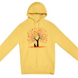 Artistic Fall Tree With Black Cat Watercolor Gift Premium Pullover Hoodie