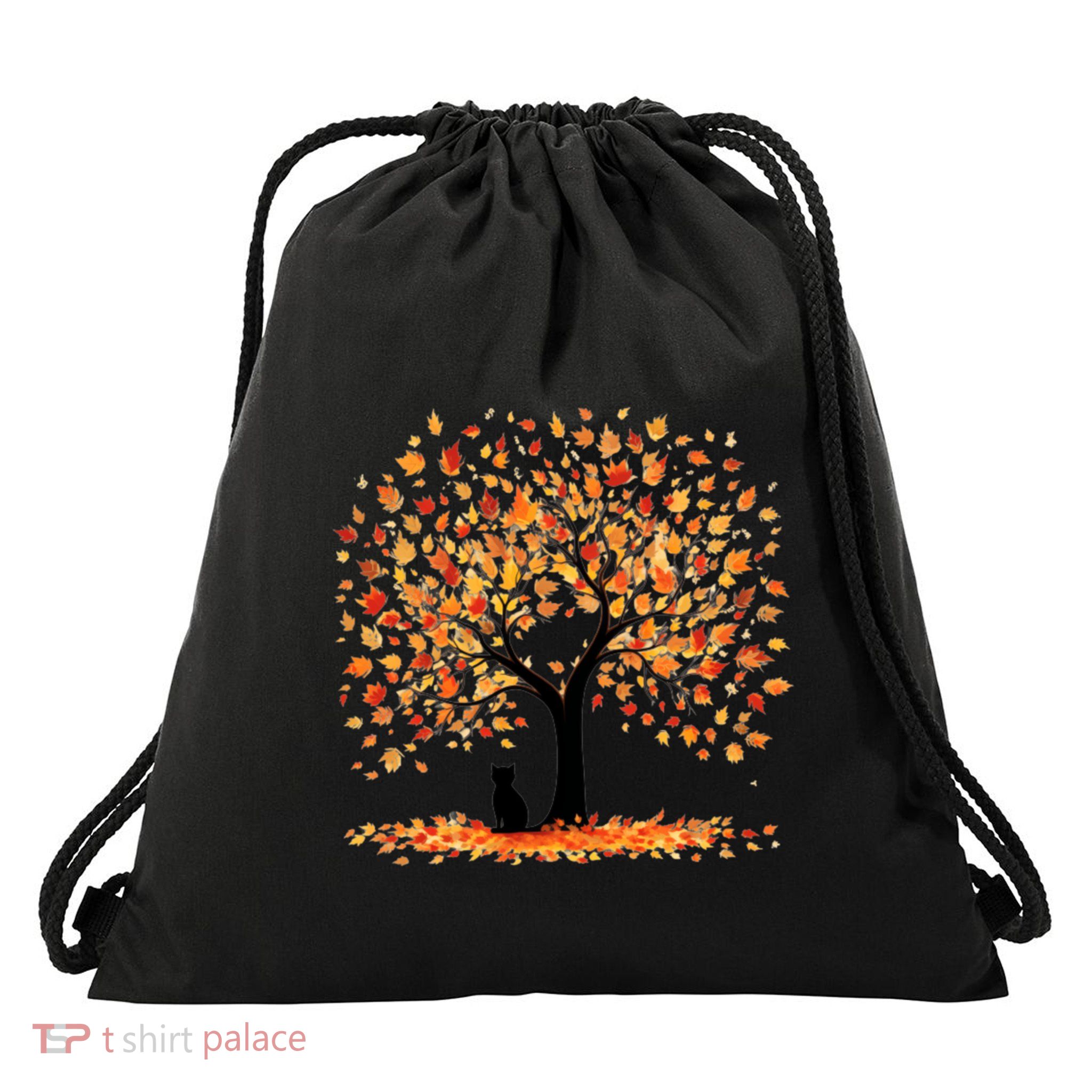 Artistic Fall Tree With Black Cat Watercolor Gift Drawstring Bag