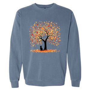 Artistic Fall Tree With Black Cat Watercolor Gift Garment-Dyed Sweatshirt