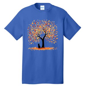 Artistic Fall Tree With Black Cat Watercolor Gift Tall T-Shirt