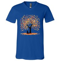 Artistic Fall Tree With Black Cat Watercolor Gift V-Neck T-Shirt