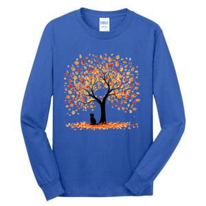 Artistic Fall Tree With Black Cat Watercolor Gift Tall Long Sleeve T-Shirt