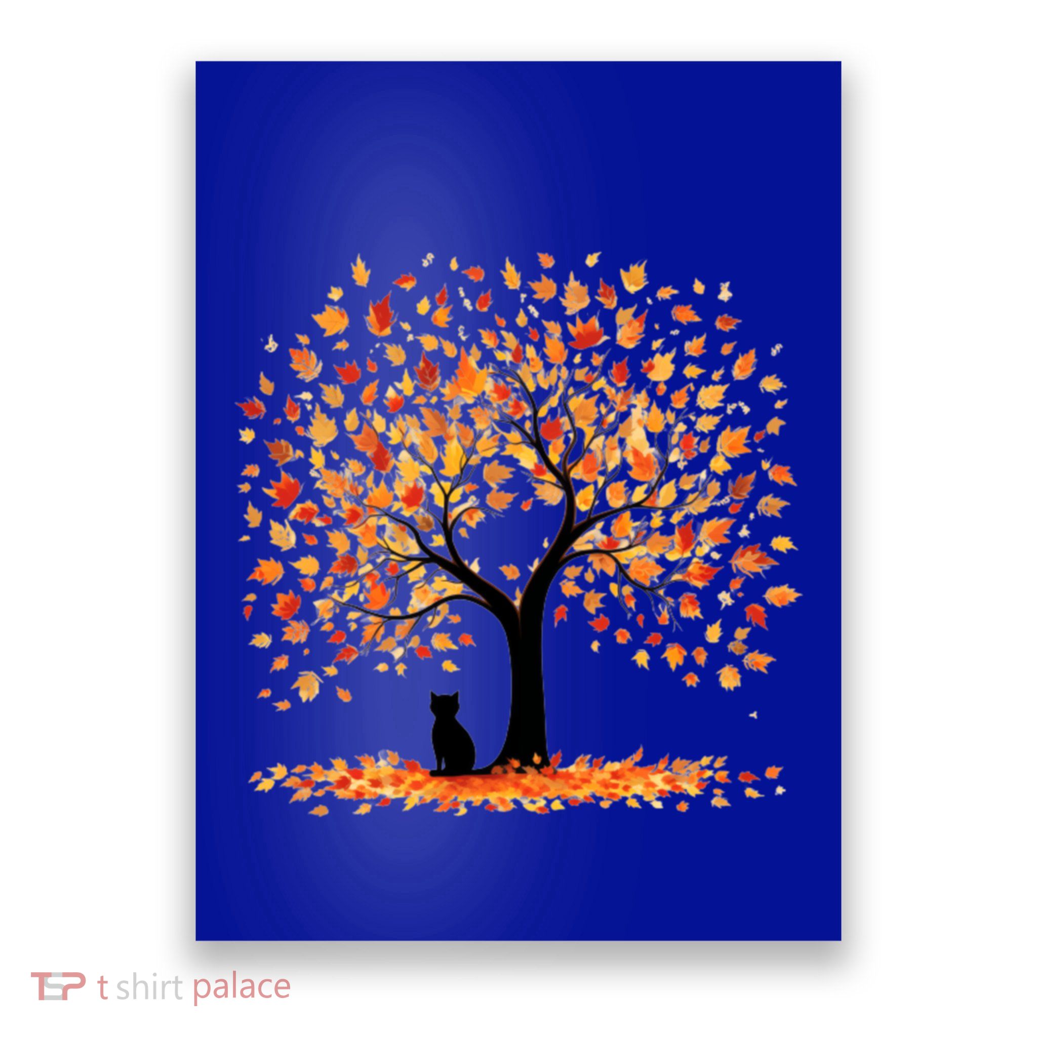 Artistic Fall Tree With Black Cat Watercolor Gift Poster