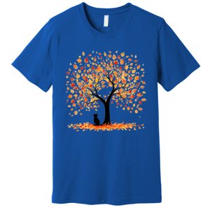 Artistic Fall Tree With Black Cat Watercolor Gift Premium T-Shirt