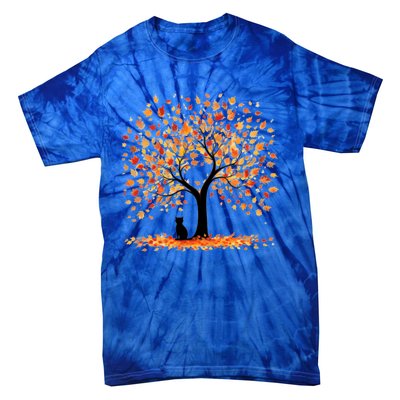 Artistic Fall Tree With Black Cat Watercolor Gift Tie-Dye T-Shirt