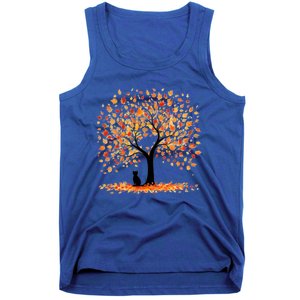 Artistic Fall Tree With Black Cat Watercolor Gift Tank Top