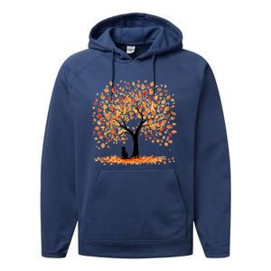 Artistic Fall Tree With Black Cat Watercolor Gift Performance Fleece Hoodie