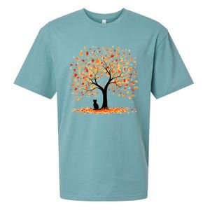 Artistic Fall Tree With Black Cat Watercolor Gift Sueded Cloud Jersey T-Shirt