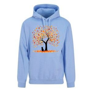 Artistic Fall Tree With Black Cat Watercolor Gift Unisex Surf Hoodie