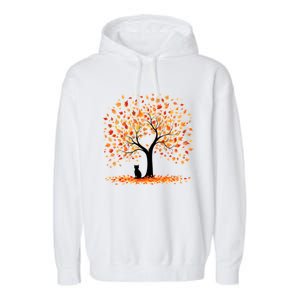 Artistic Fall Tree With Black Cat Watercolor Gift Garment-Dyed Fleece Hoodie