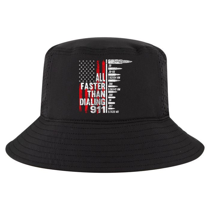 All Faster Than Dialing 911 American Flag Cool Comfort Performance Bucket Hat