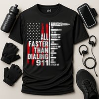 All Faster Than Dialing 911 American Flag Cooling Performance Crew T-Shirt