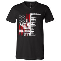 All Faster Than Dialing 911 American Flag V-Neck T-Shirt