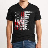 All Faster Than Dialing 911 American Flag V-Neck T-Shirt