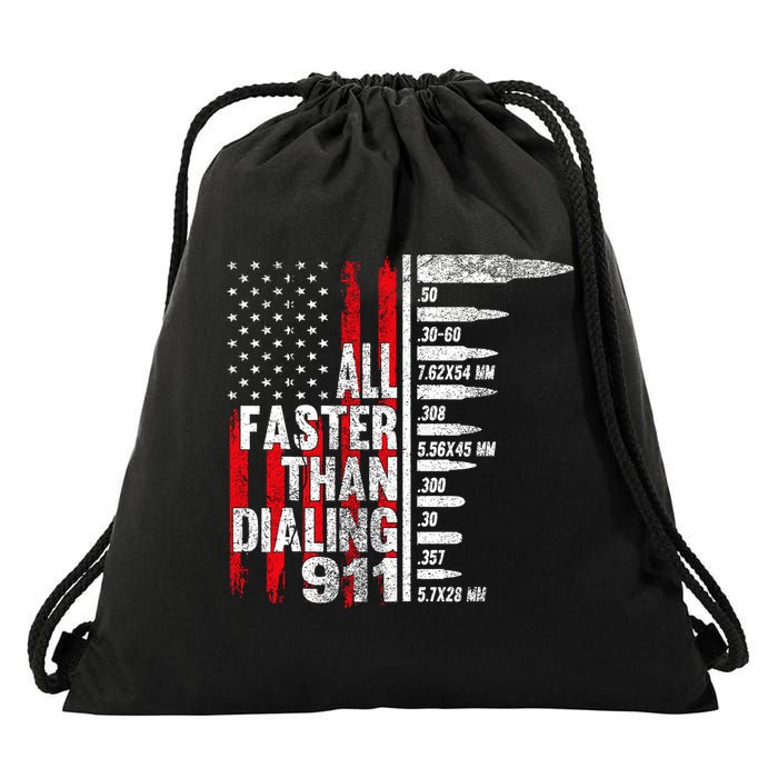 All Faster Than Dialing 911 American Flag Drawstring Bag