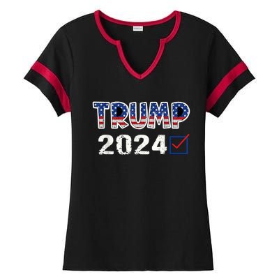 American Flag Trump 2024 Shirt Ladies Halftime Notch Neck Tee