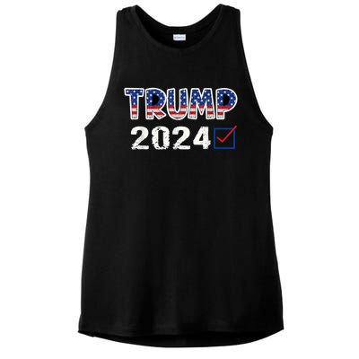 American Flag Trump 2024 Shirt Ladies PosiCharge Tri-Blend Wicking Tank