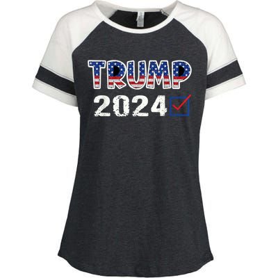 American Flag Trump 2024 Shirt Enza Ladies Jersey Colorblock Tee