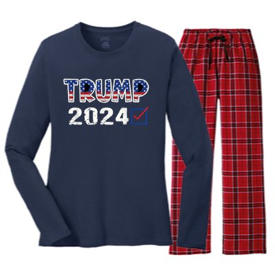 American Flag Trump 2024 Shirt Women's Long Sleeve Flannel Pajama Set 